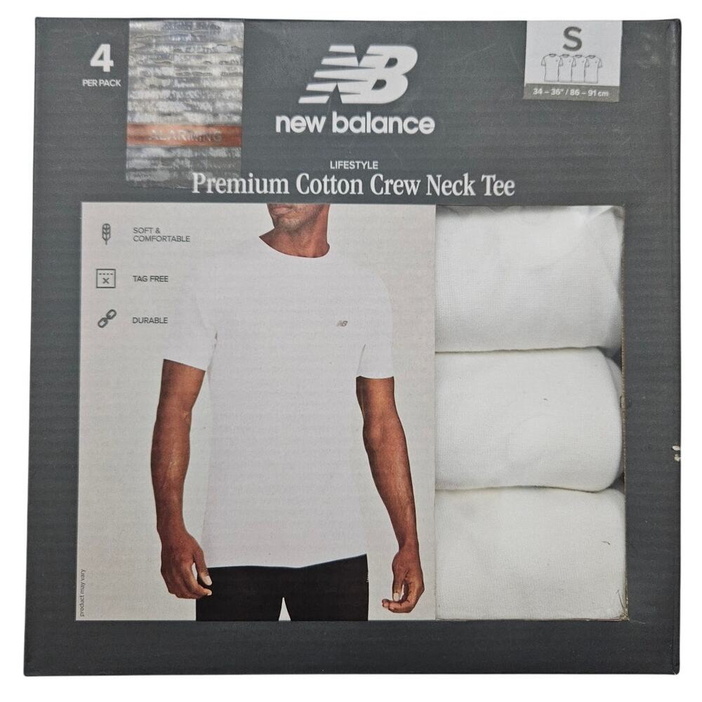 New Balance Men's Small White Crew Neck T-Shirts 4 Pack Cotton Blend Undershirts